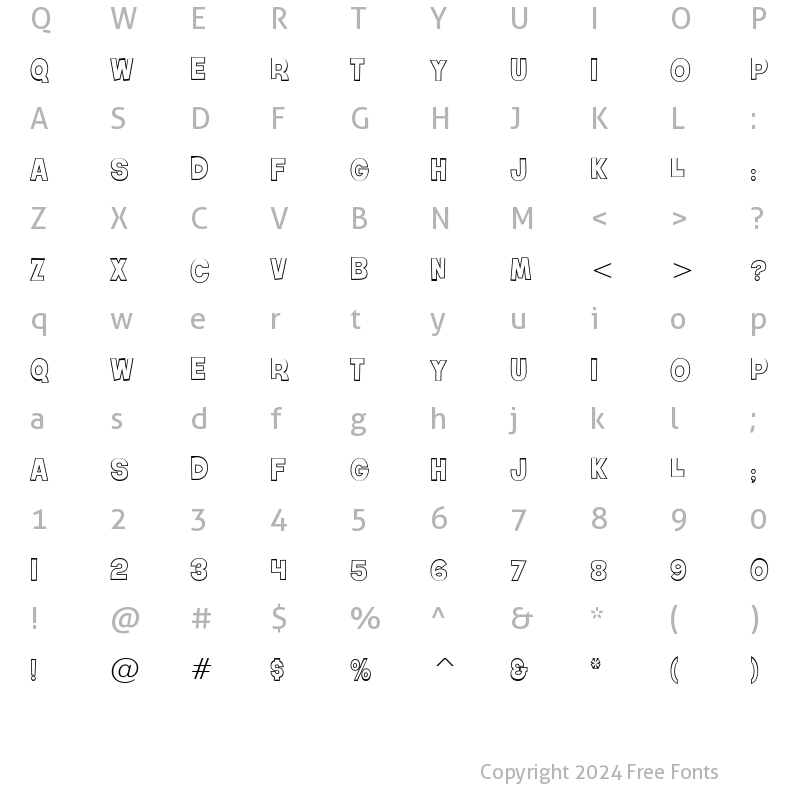 Character Map of Roller World BTN Bold Out Regular