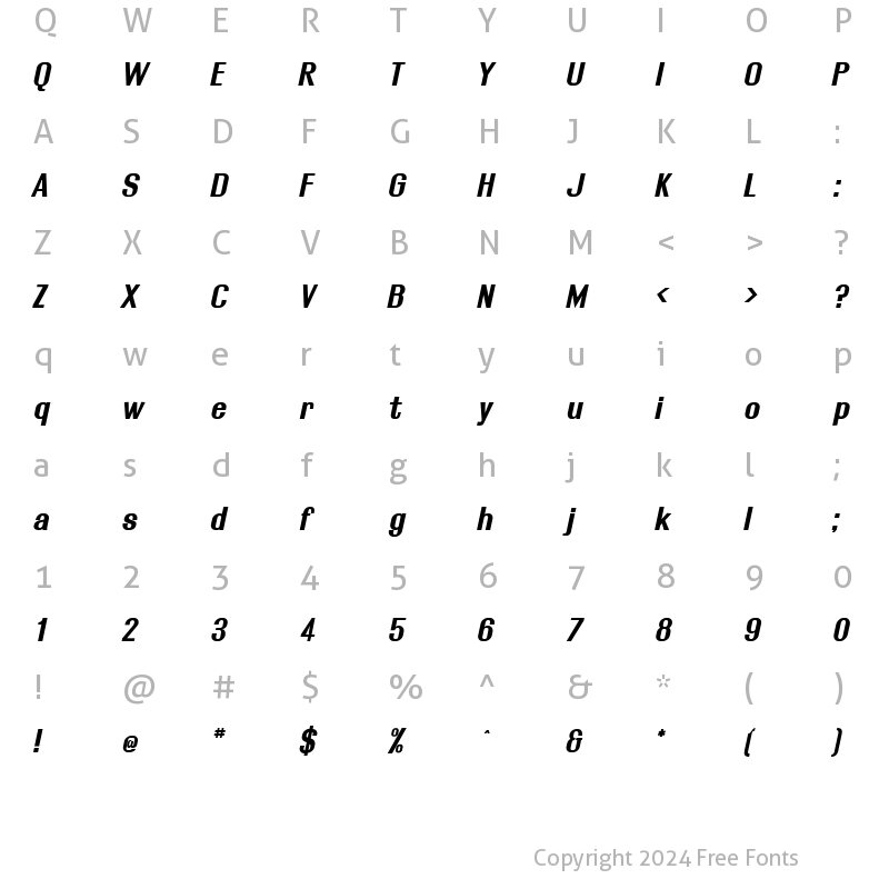 Character Map of Rollout Bold Oblique