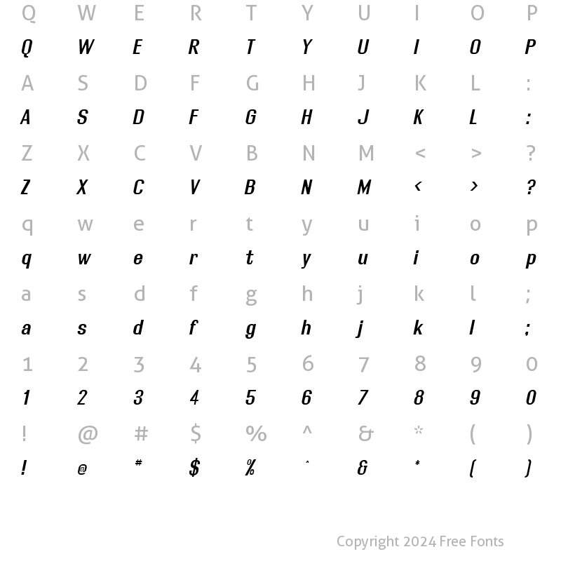 Character Map of Rollout Semibold Oblique