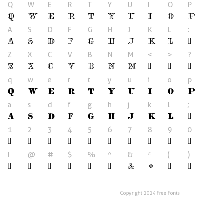 Character Map of Roman Engraved HPLHS