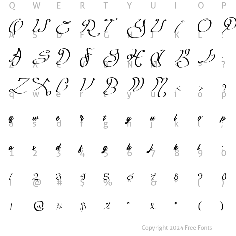 Character Map of Roman Fiction Callighrapic Brush