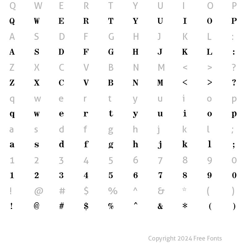 Character Map of Roman Fixed-width Bold