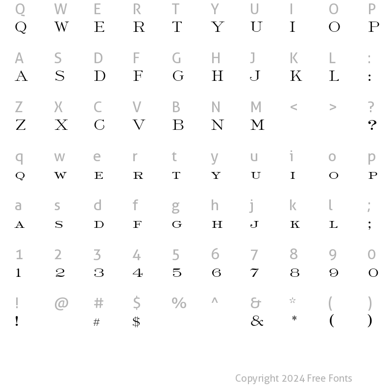 Character Map of Roman Light AT Regular