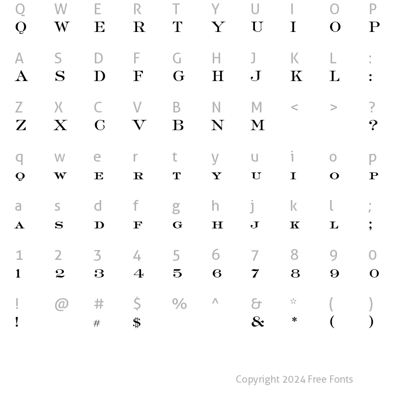 Character Map of Roman Medium AT Regular