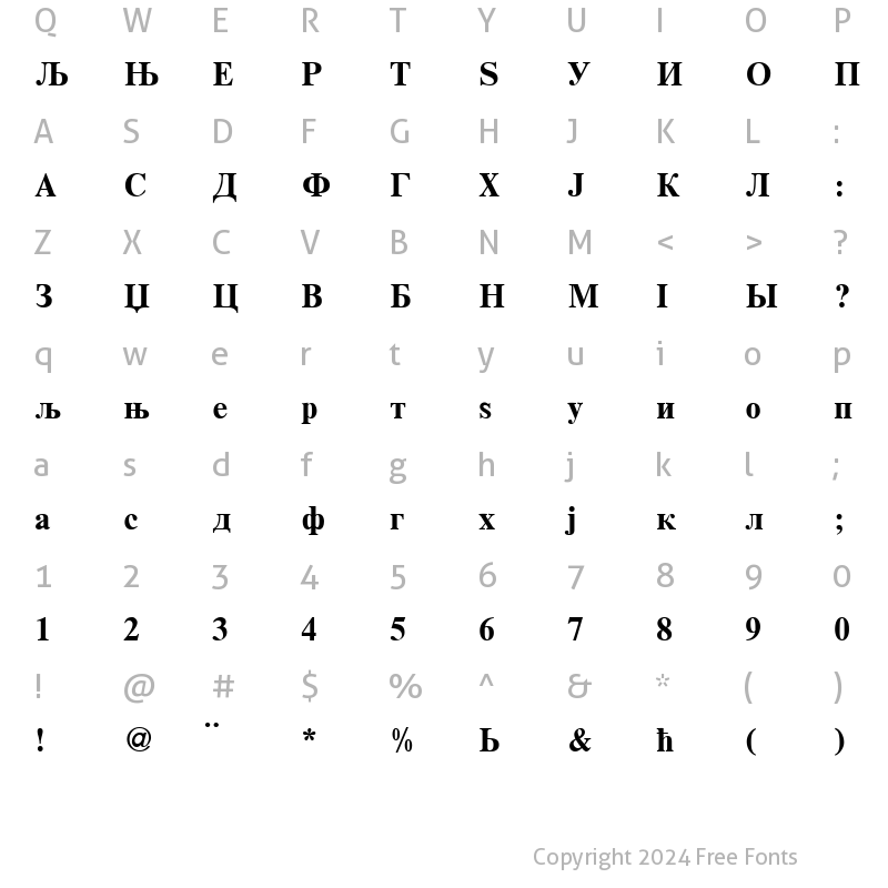 Character Map of RomanCyrillic BoldA