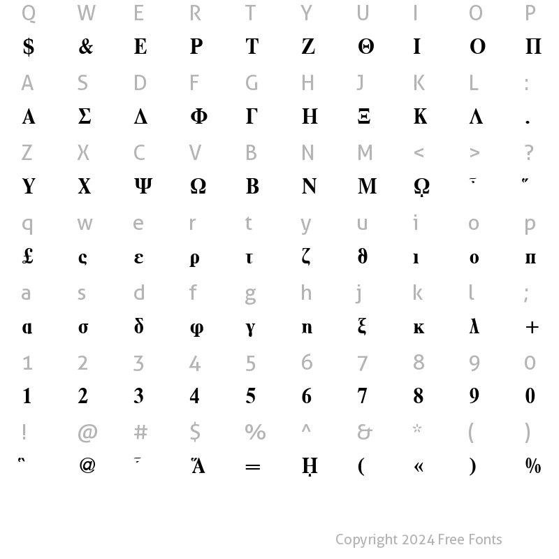 Character Map of RomanGreek Bold