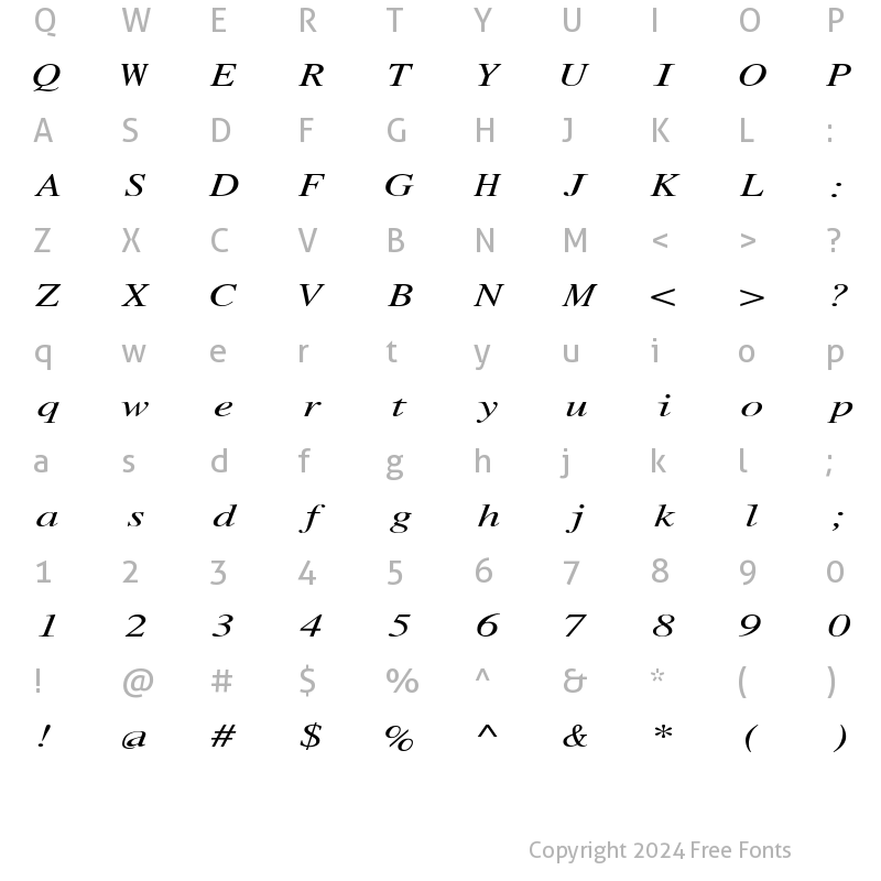 Character Map of RomanMonoExtended Italic