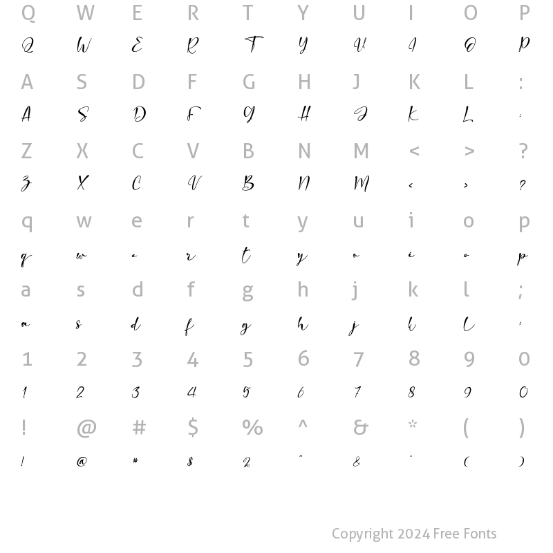 Character Map of Romantic Blossom Italic