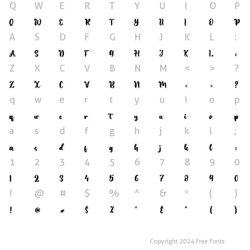 Character Map of Romantic Valentine Regular