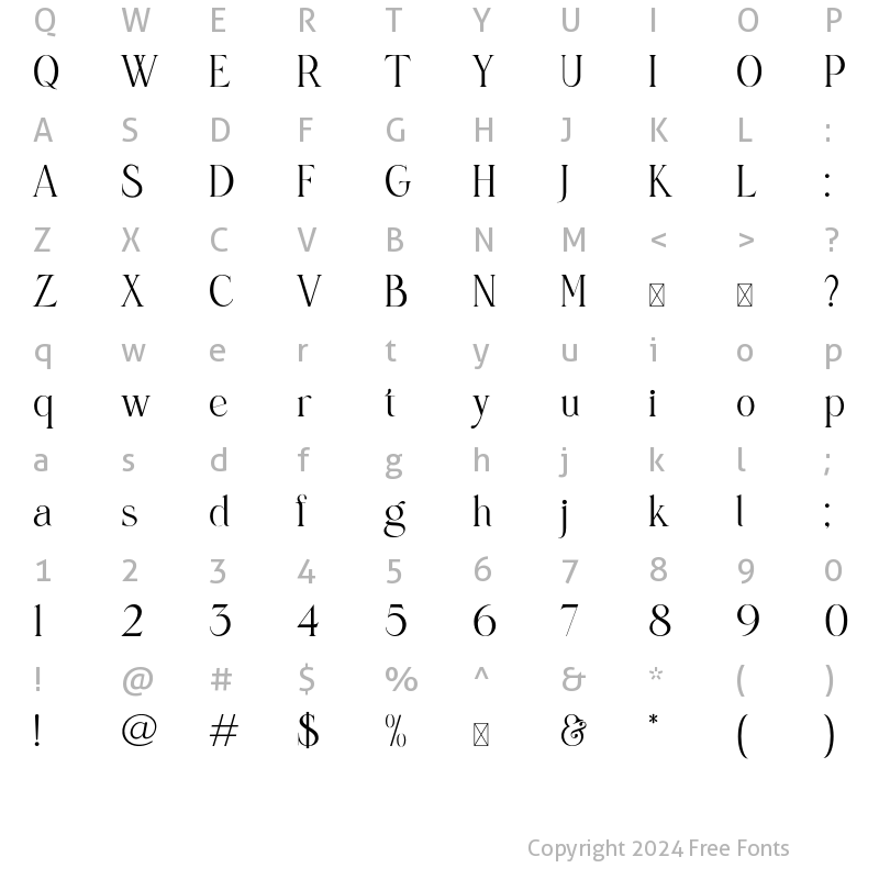 Character Map of Romantica Serif Regular