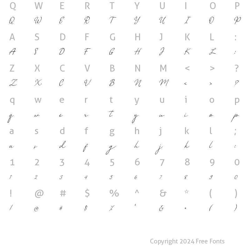 Character Map of Romantika Regular