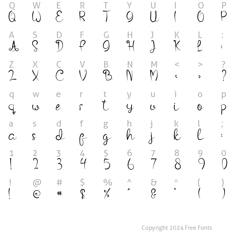 Character Map of Romanttica Citty Regular