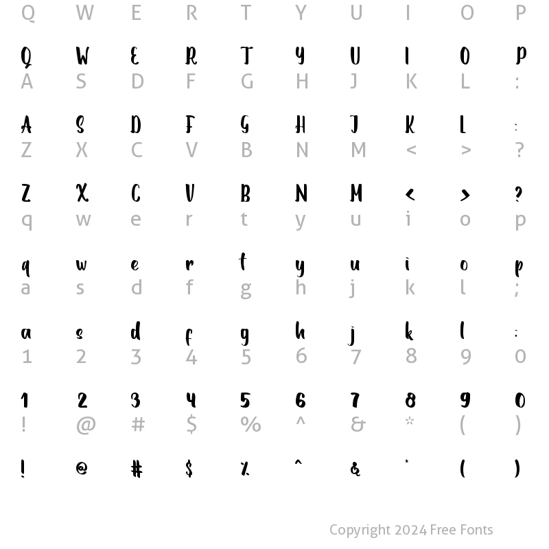 Character Map of Romanttica Regular