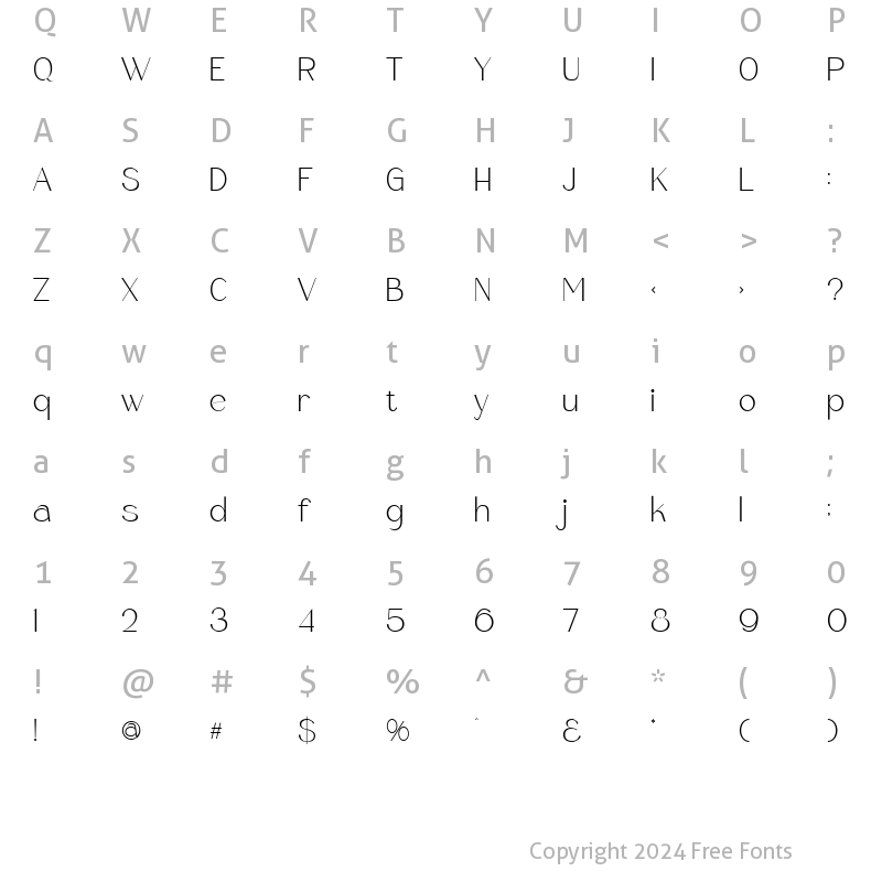 Character Map of Romely Extra Light