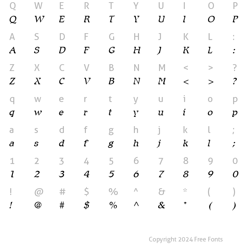 Character Map of Romic-Light LightItalic