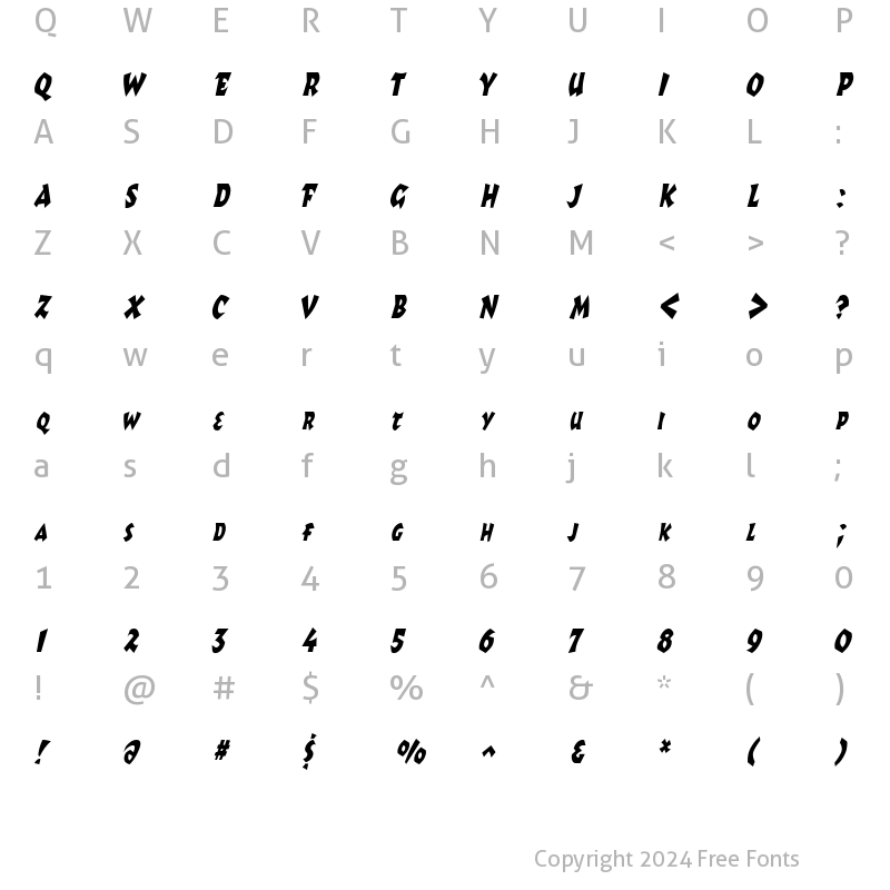 Character Map of RomulusCondensed Italic