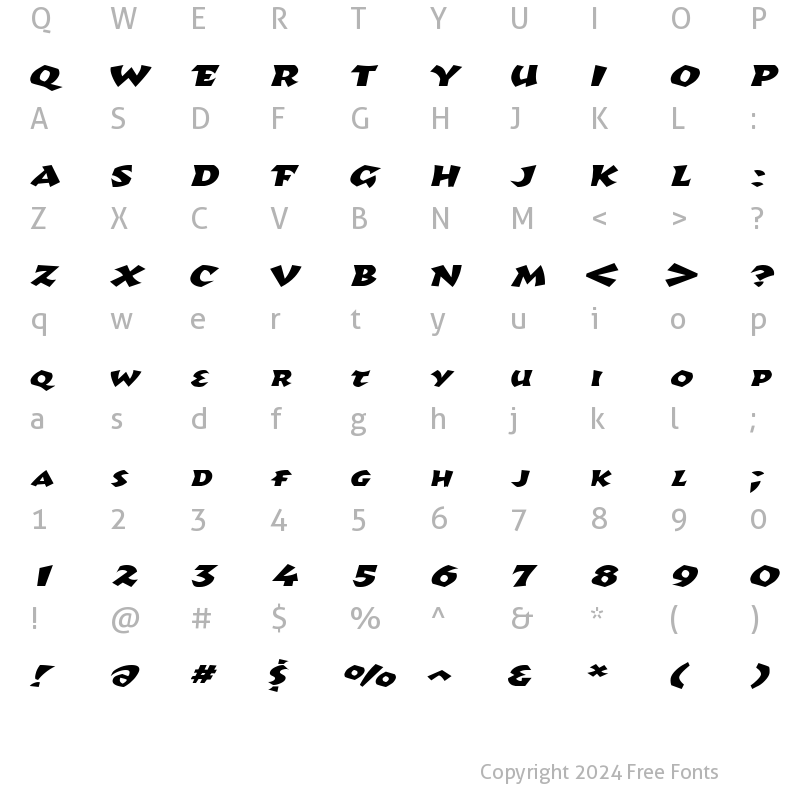 Character Map of RomulusExtended Italic