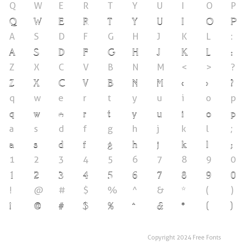 Character Map of RonaldBeckerOutline-Light Regular