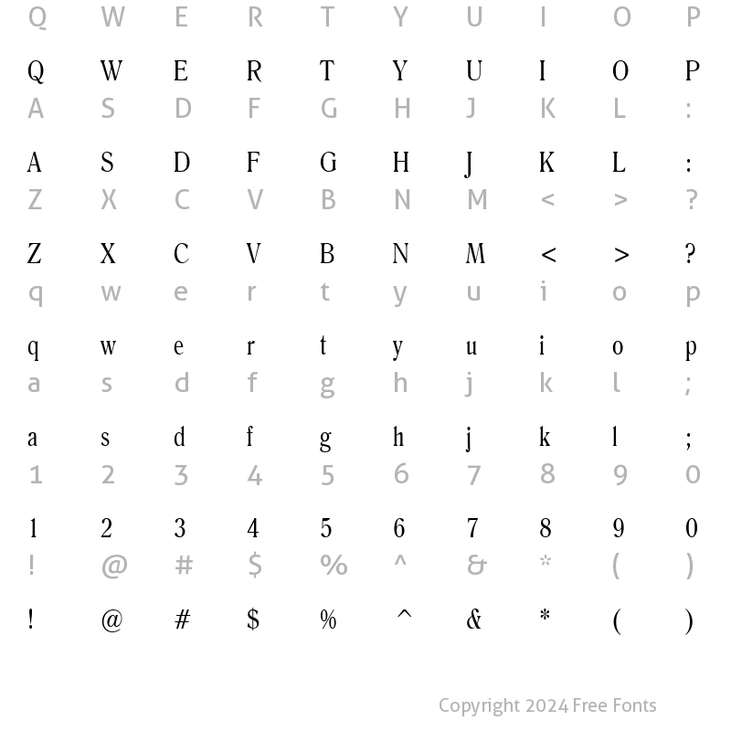 Character Map of Roomy Condensed Normal