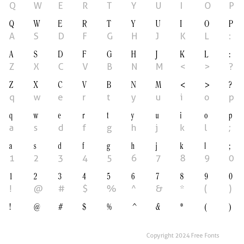 Character Map of Roomy Thin Normal