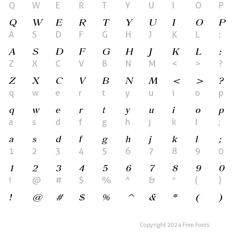 Character Map of Roomy Wide Italic