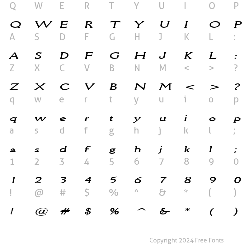 Character Map of Rory Extended BoldItalic