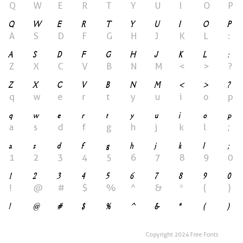 Character Map of Rory Thin BoldItalic