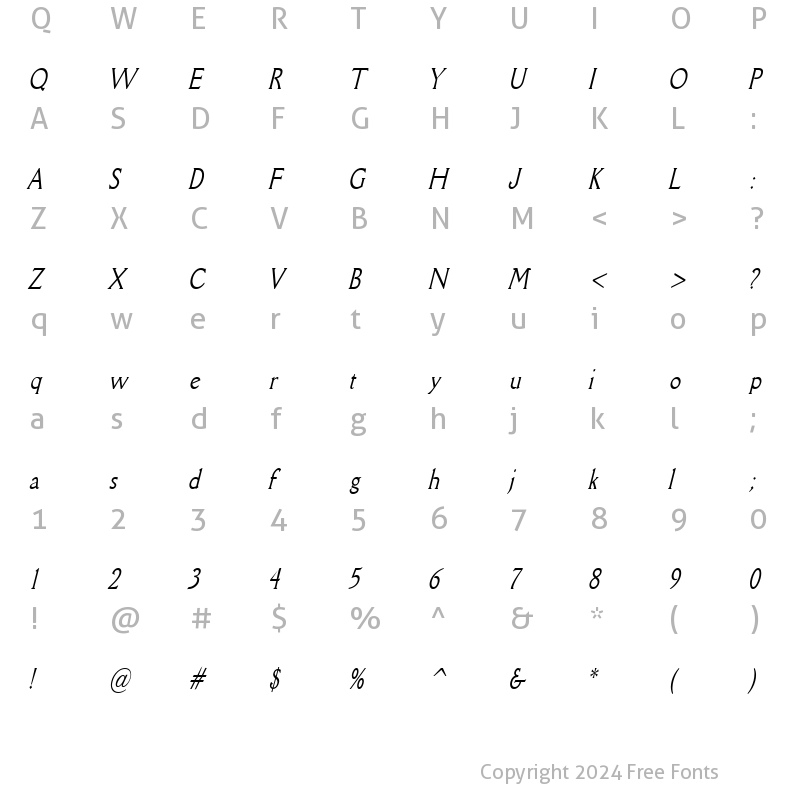 Character Map of Rory Thin Italic