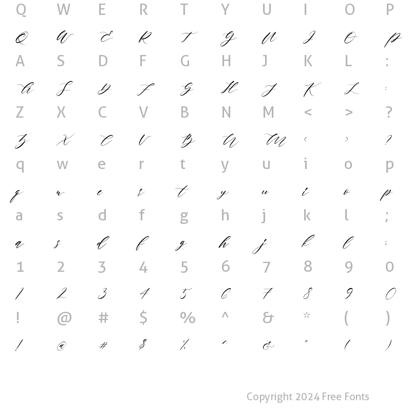 Character Map of Rosadetta Slant