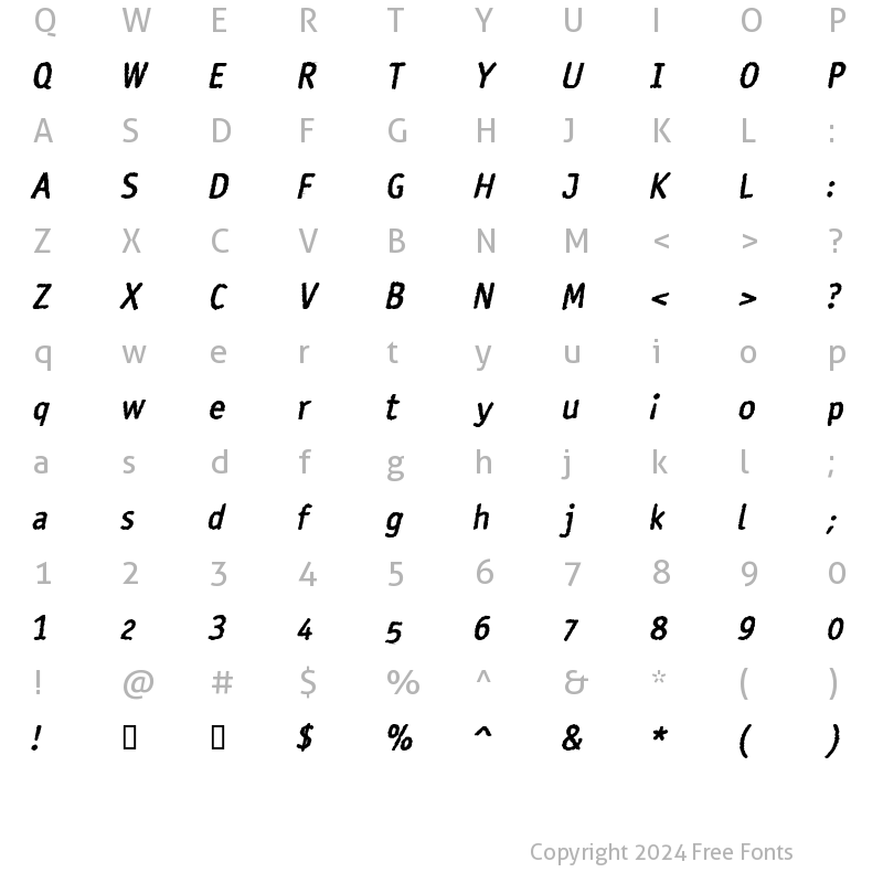 Character Map of Rosango BoldItalic