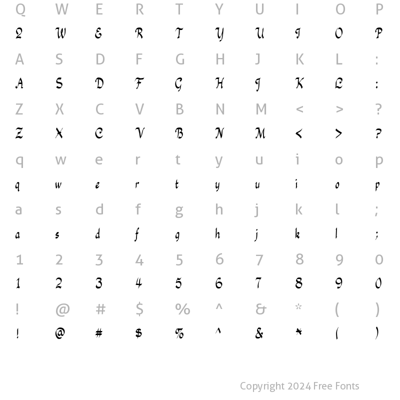 Character Map of Rosary Bold