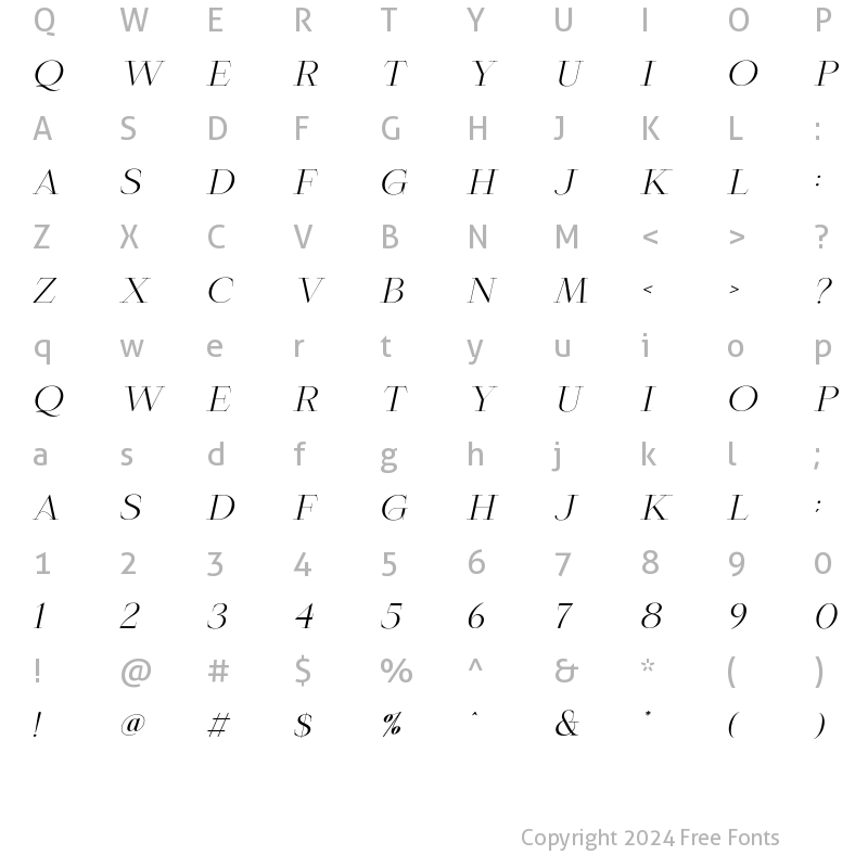 Character Map of Roschild Italic