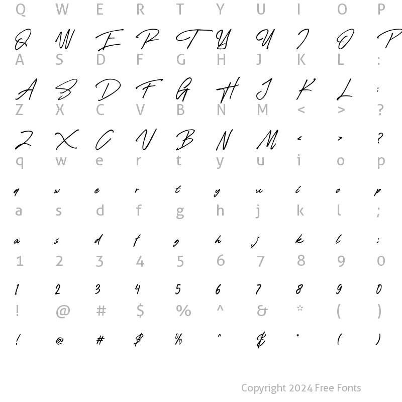 Character Map of Rose Flinch Script