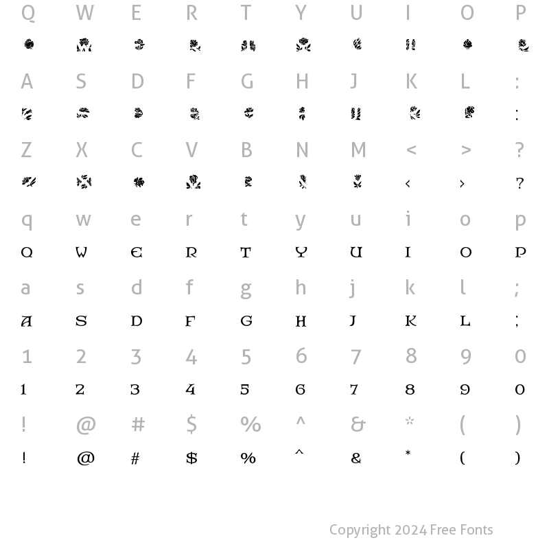 Character Map of RoseGardenEF-BoldInlayTwo Regular