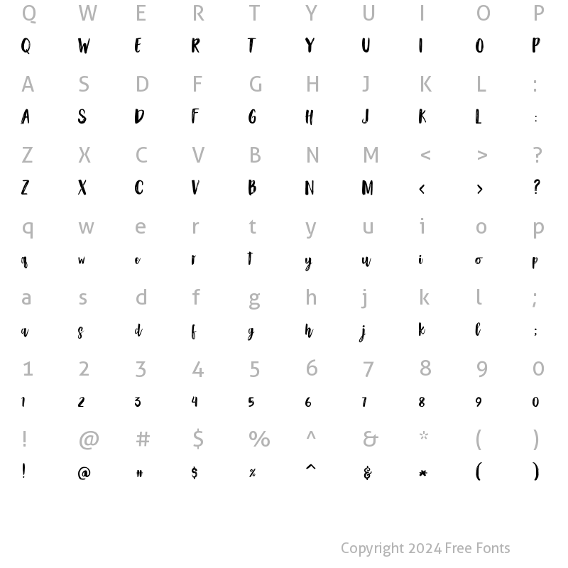 Character Map of rosemary love Regular