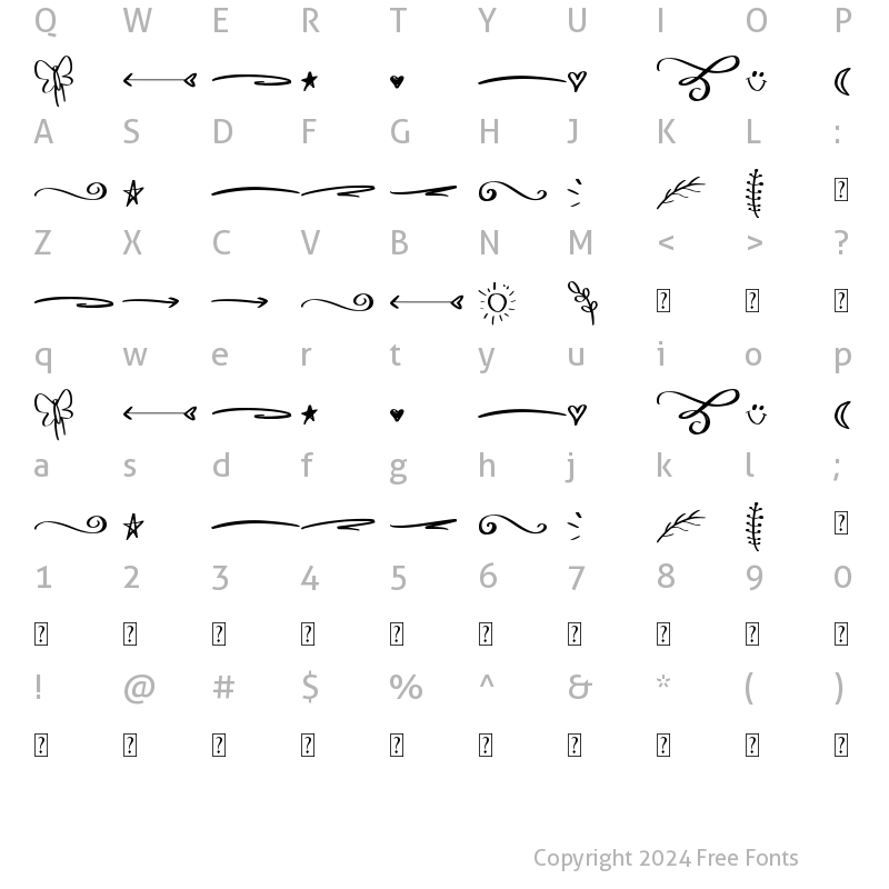 Character Map of Rosemate Extras Regular