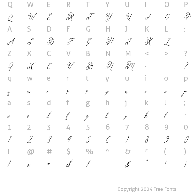 Character Map of Rossabela Script Regular