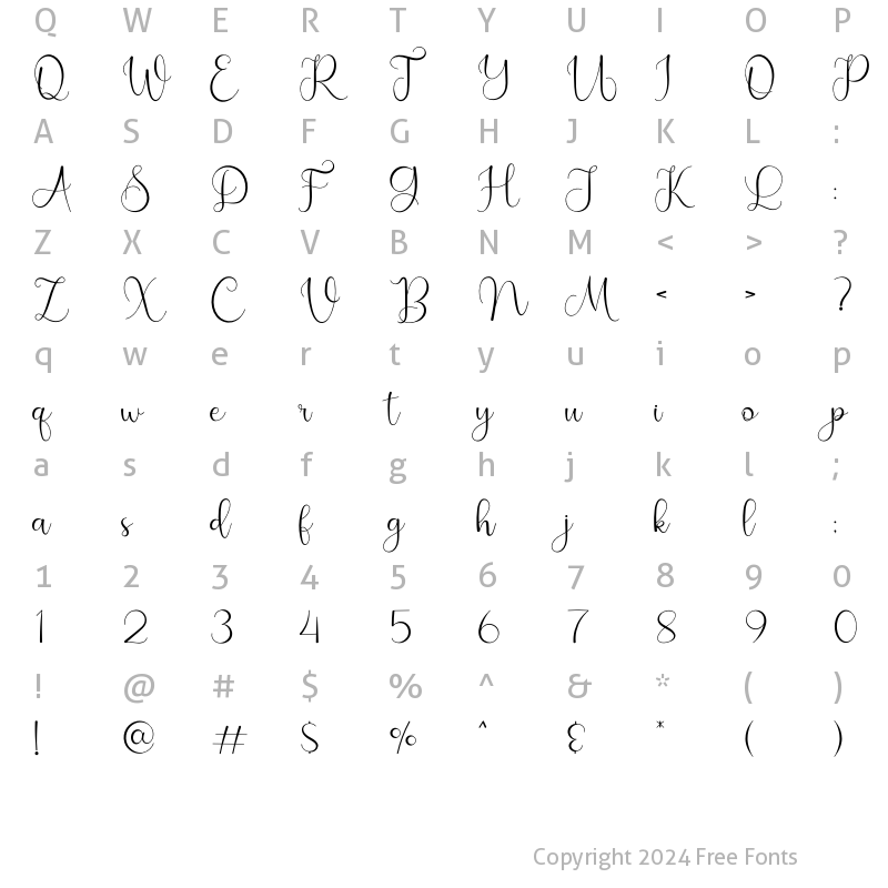 Character Map of Rossalia Shine Regular