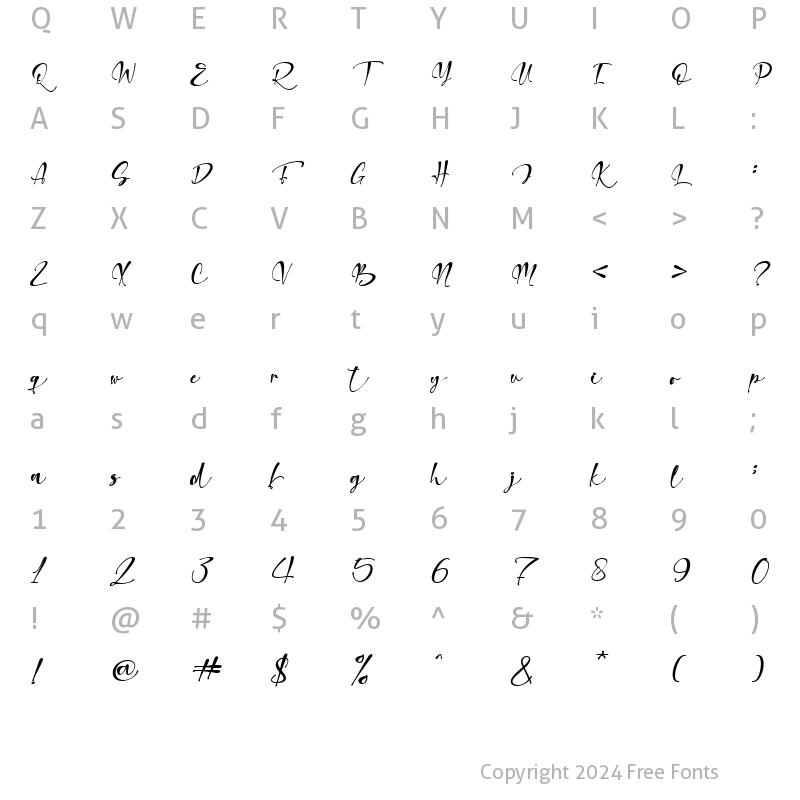 Character Map of Rossellia Italic