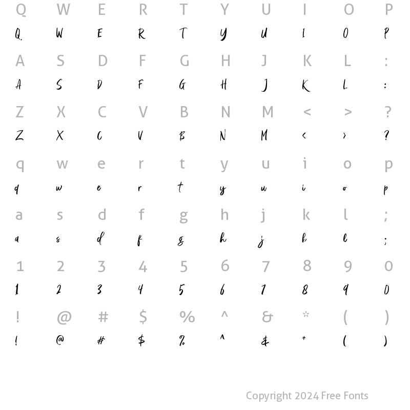 Character Map of Rossie Kelly DEMO Regular