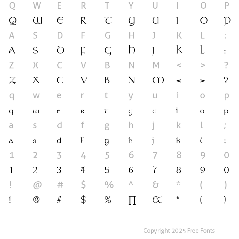 Character Map of Rosslaire DB Medium