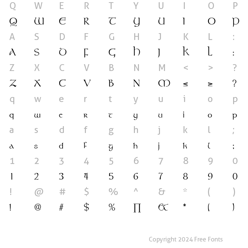 Character Map of Rosslaire Medium