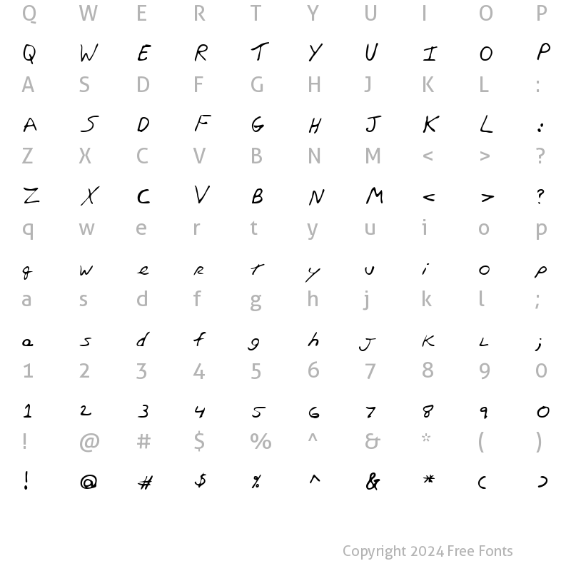 Character Map of RossysHand Regular