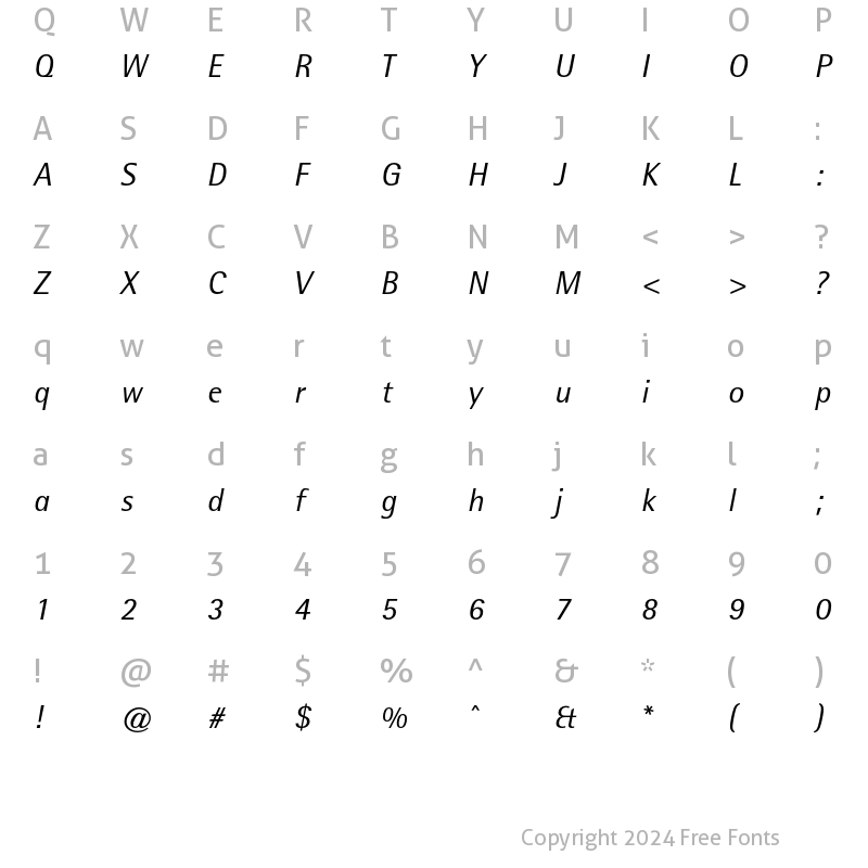Character Map of Rotis Semi Sans Std 56 Italic