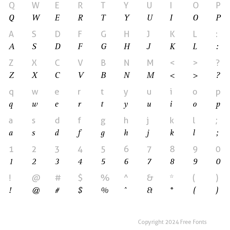 Character Map of Rotis Serif AT Italic