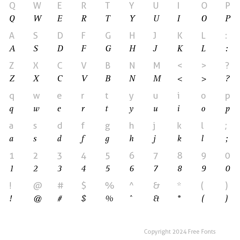 Character Map of Rotis Serif Std 56 Italic