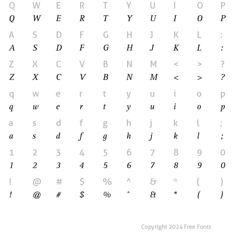 Character Map of Rotis Serif Std Italic