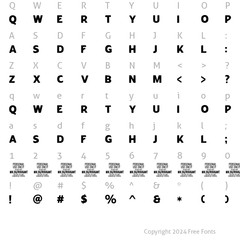 Character Map of Rougant PERSONAL USE ONLY Regular