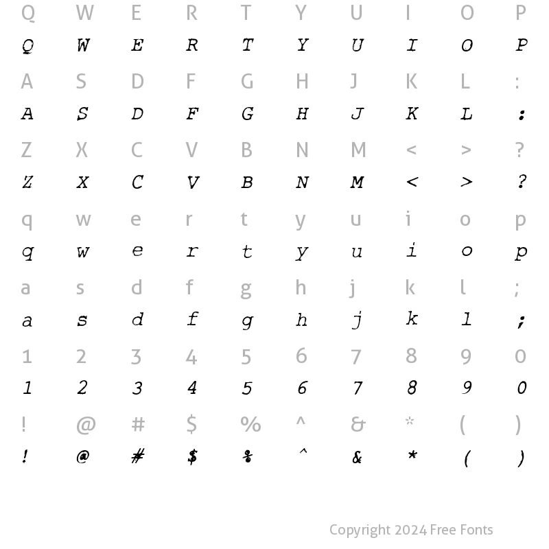 Character Map of Rough_Typewriter Italic