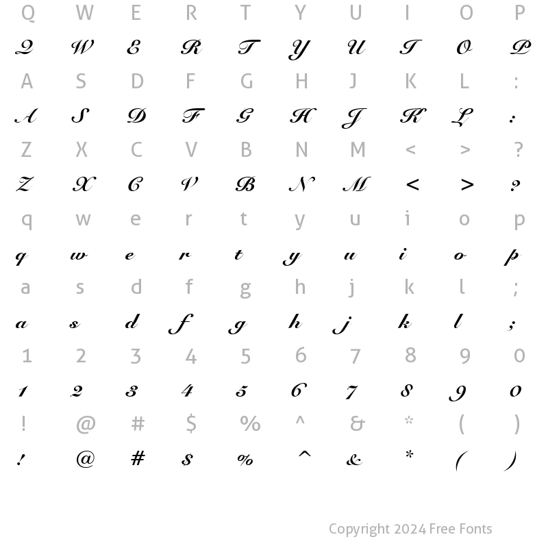 Character Map of Roundhand Blk BT Black